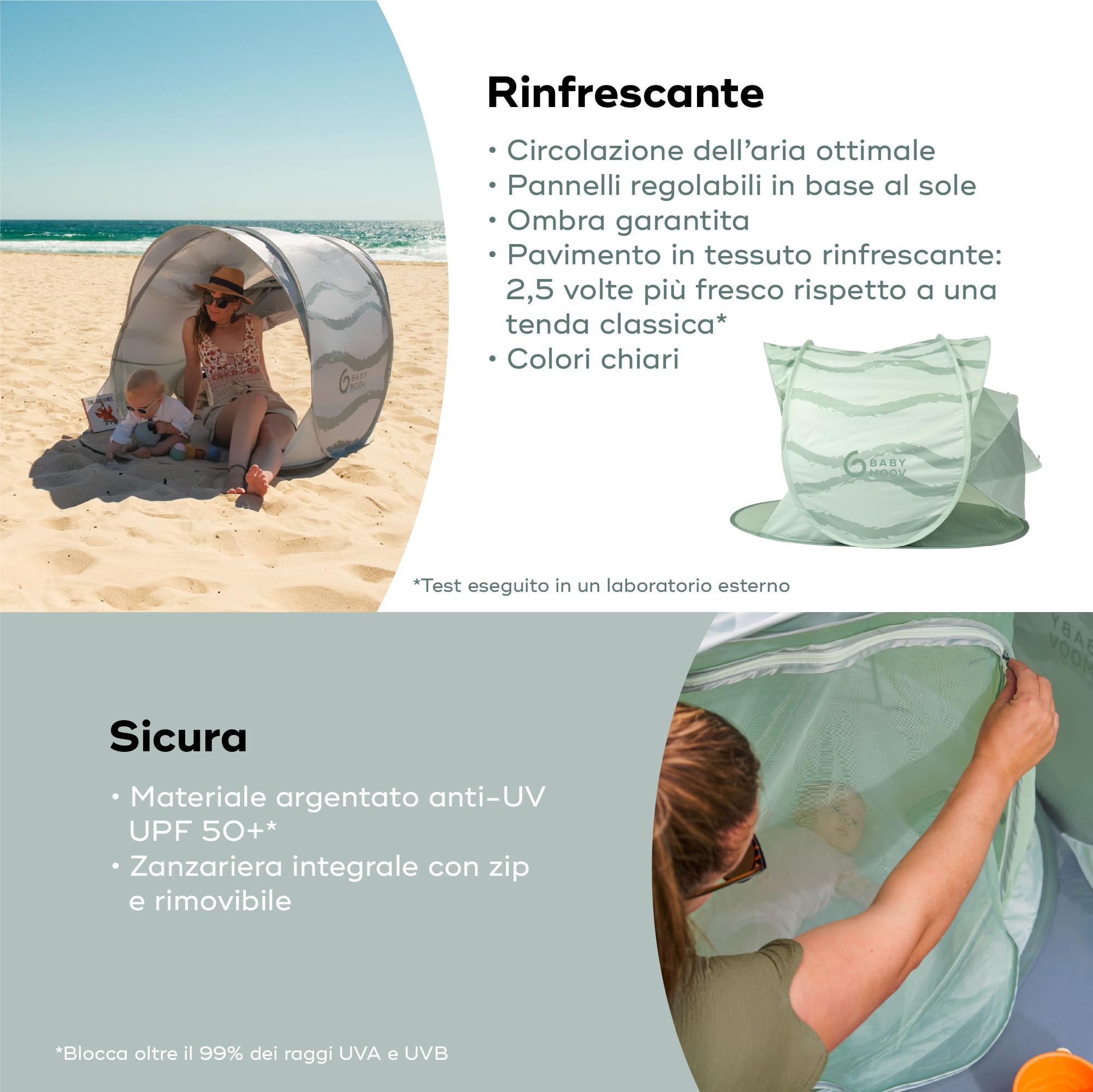 Babymoov Tenda anti-UV Moov & Protect - Alta protezione UPF 50+ - Tenda Rinfrescante - Grande Dimensione - Sistema Pop-Up - Zanzariera