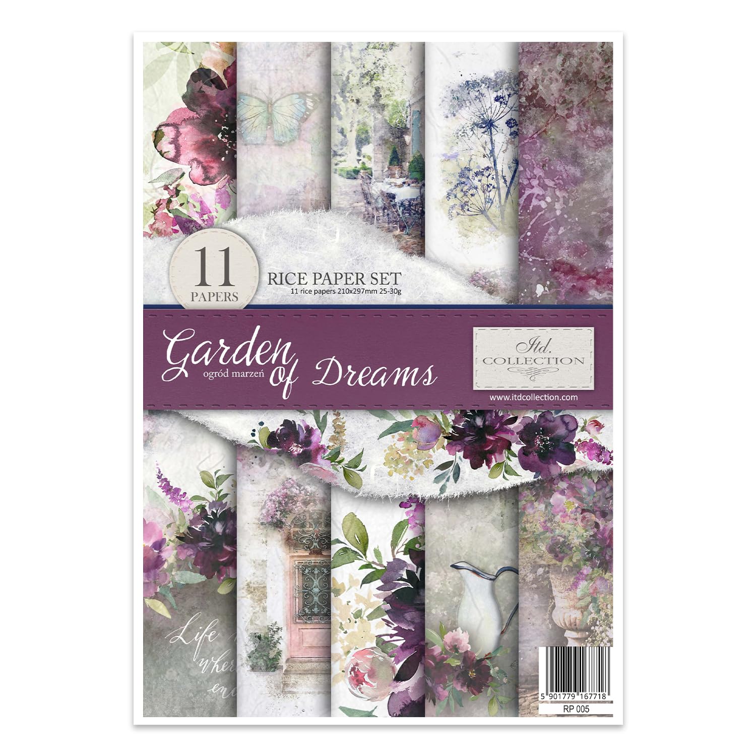 ITD Collection - Decoupage Paper A4 - Decopatch Paper 29.7 x 21 cm - Scrapbooking - Decorative Paper for DIY Albums Bullet Journals (Garden of Dreams RP005)