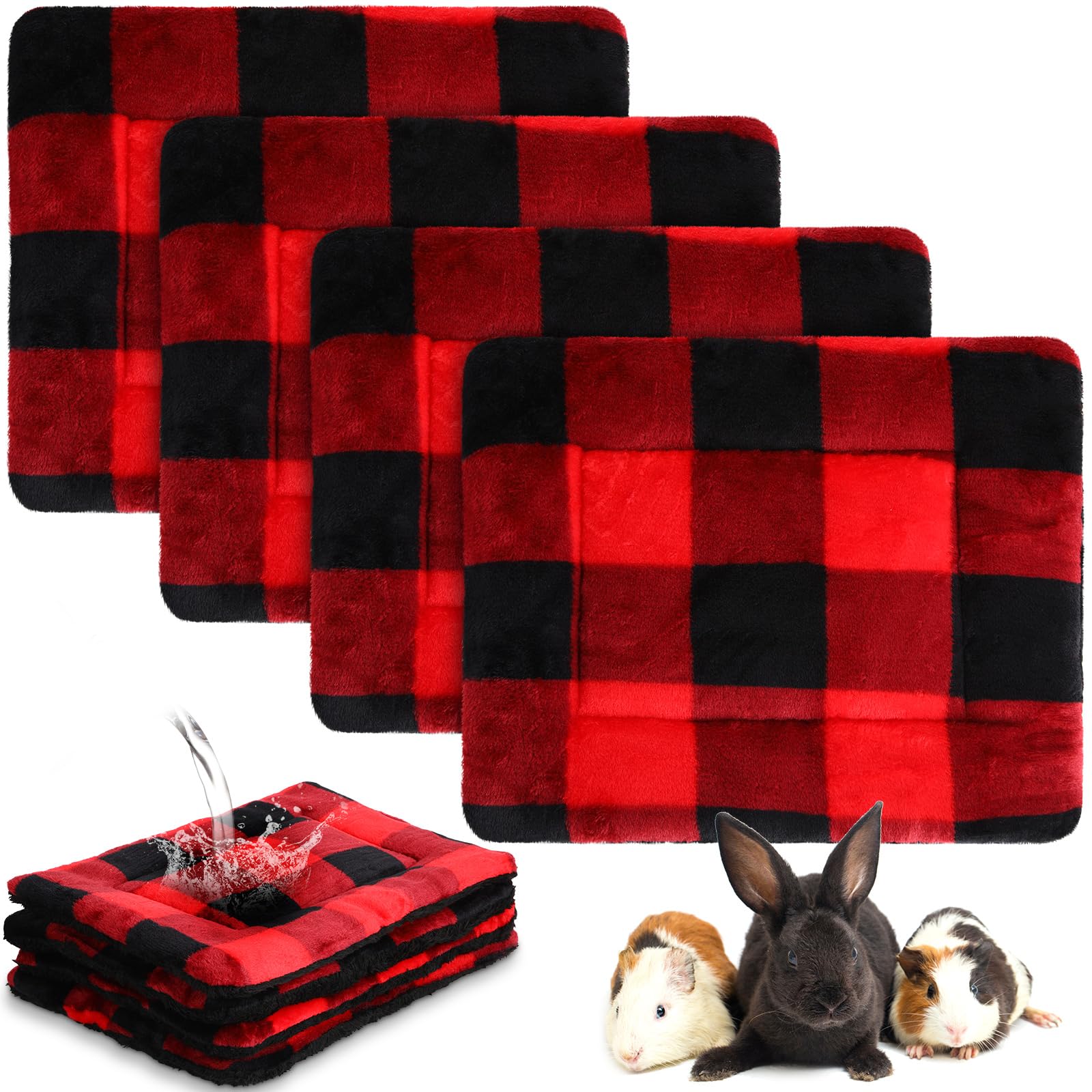 Haull 4 Pcs Waterproof Guinea Pig Bedding Mat, Christmas Plaid, 13 x 10