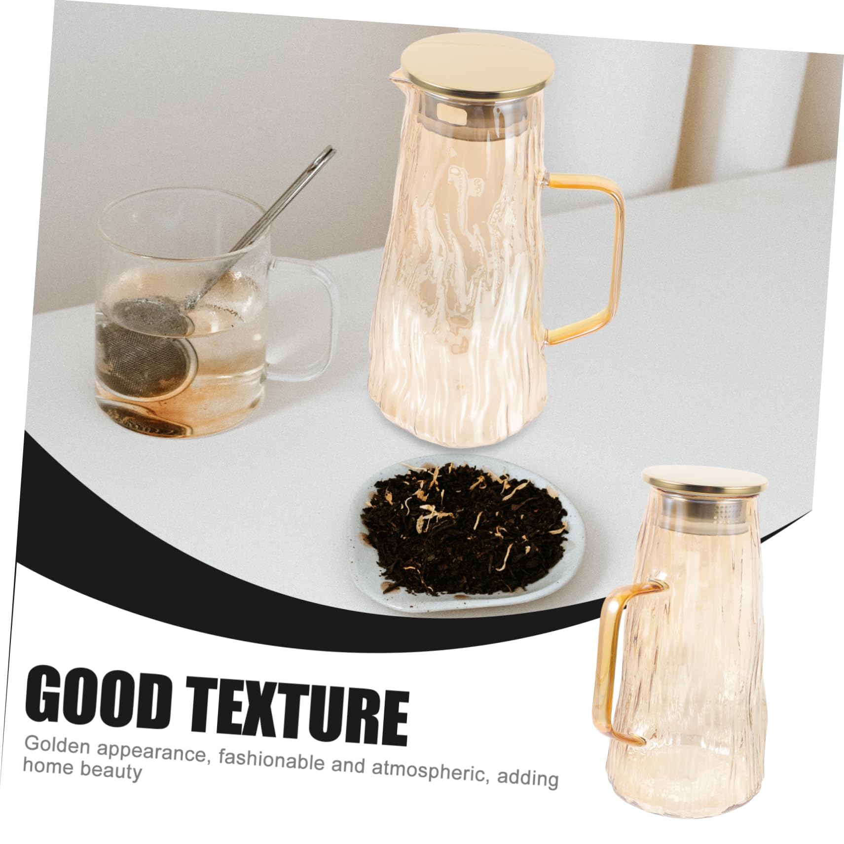 LIFKOME Jarra de Vidrio de 1.5l Infusor de Frutas para Botella de Agua, Diseño Grueso y Capacidad Grande, Color Dorado para Infusiones y Bebidas en Casa