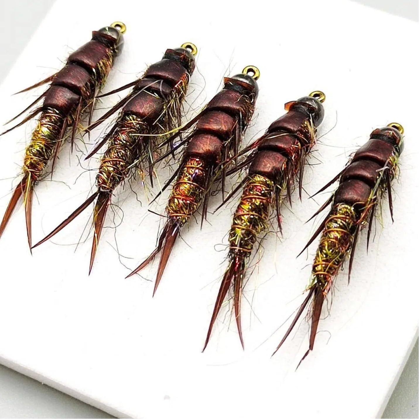 Handmade Realistic Nymph Fly - Super Lifelike Brown Body, Detailed Segments & Joints, Premium Hand-Tied Trout Flies, 5-Pack for Fly Fishing, 10#
