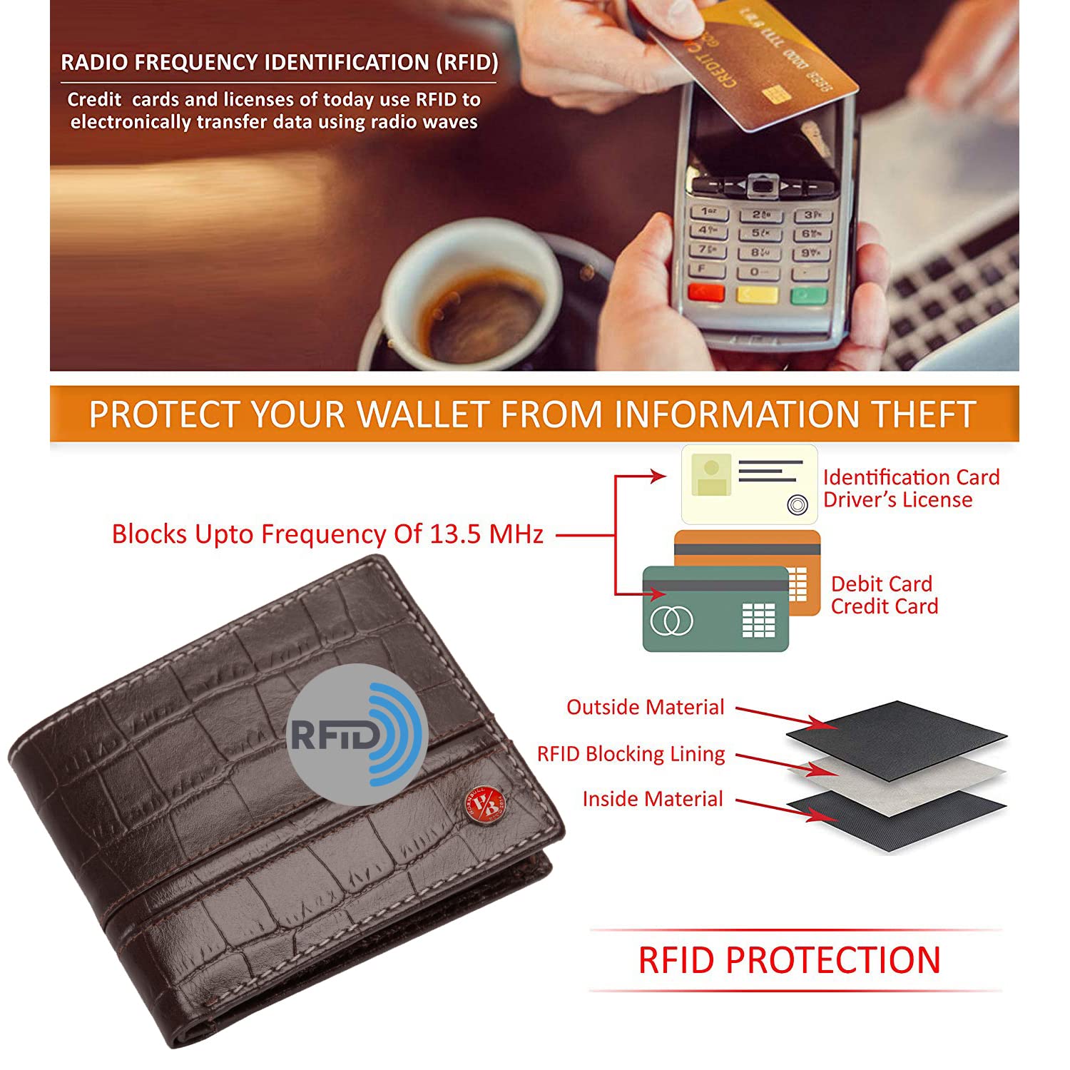 HORNBULL Denial Brown Printed RFID Blocking Leather Wallet for Men - Image 6 thumbnail