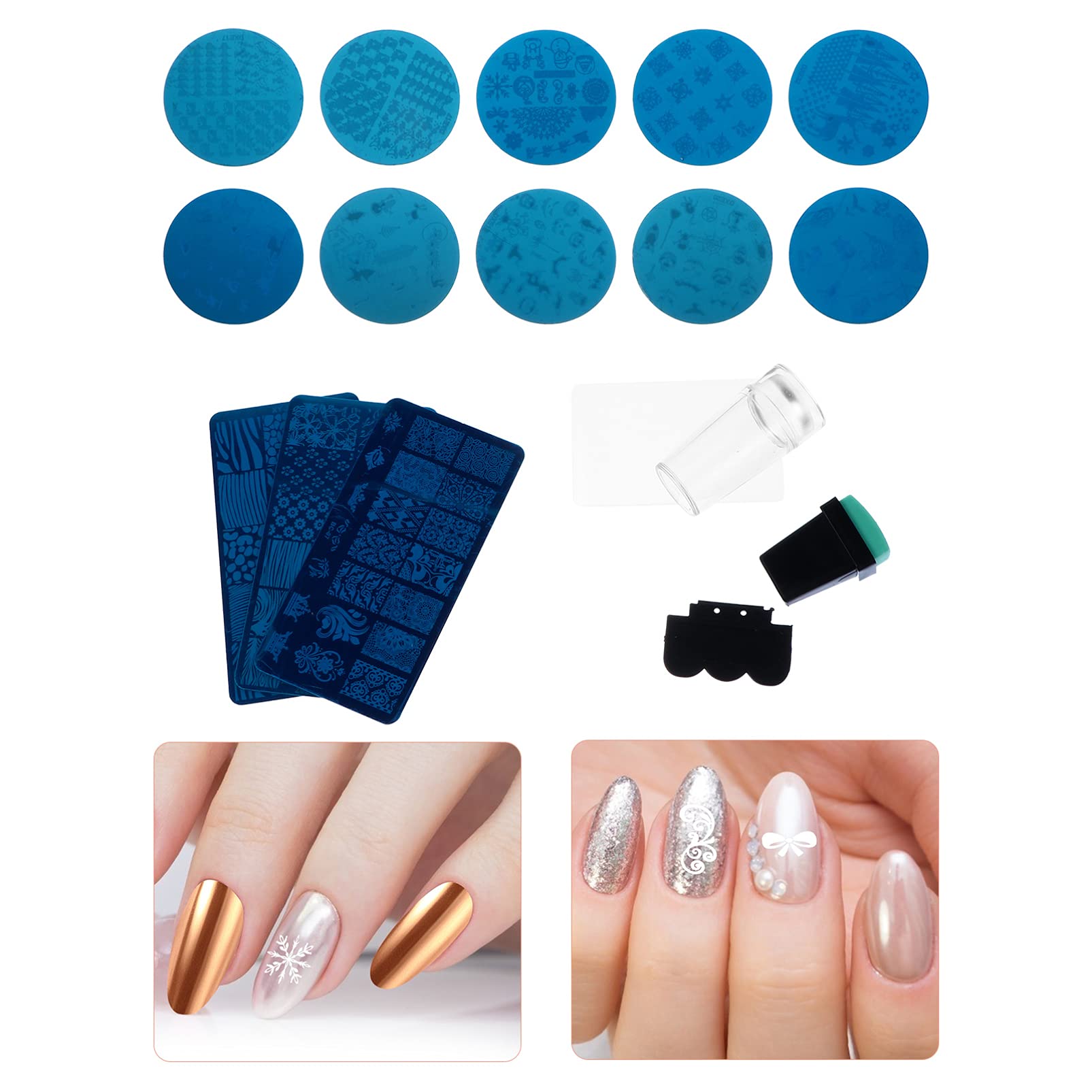 2 Set Piastre Per Stamping Unghie Con Creativi Template Per Nail Art Diy Facile Usare Per Principianti E Esperti E Sicuro 13 Pezzi*2