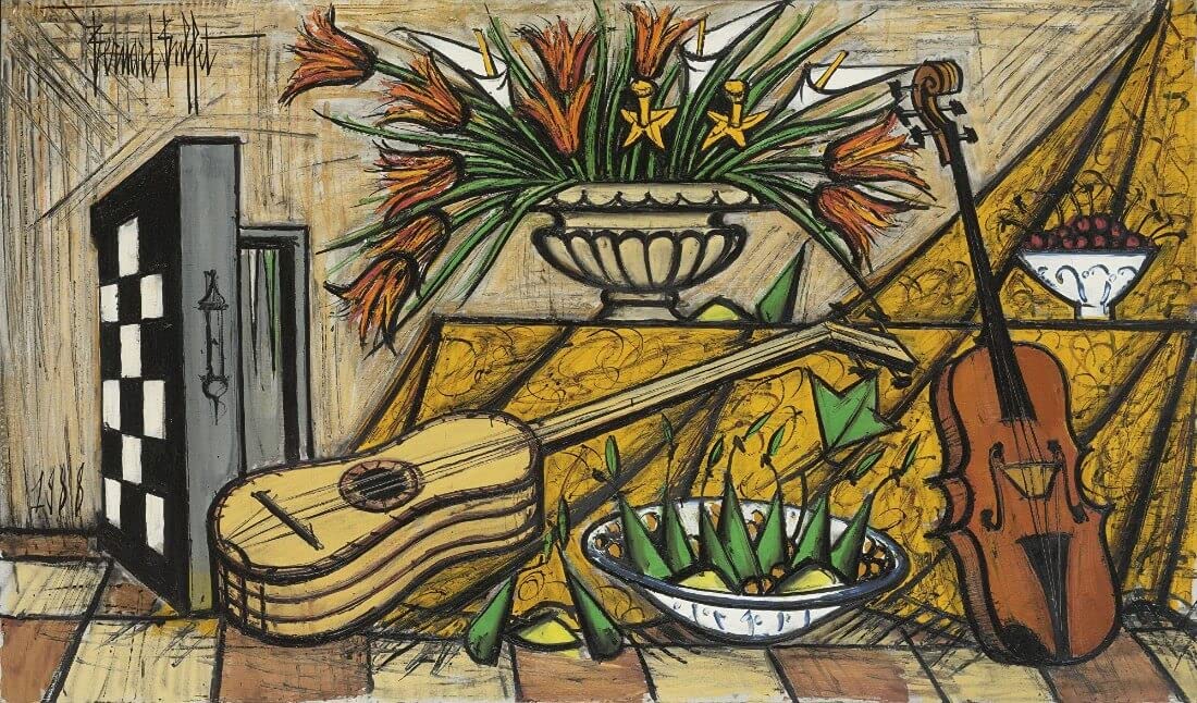 Tallenge - Musical Instruments and Backgammon (Instruments de Musique et Jacquet) - Bernard Buffet - Large Canvas Rolls(Canvas,18 x 30 inches, Multicolour)-image-4