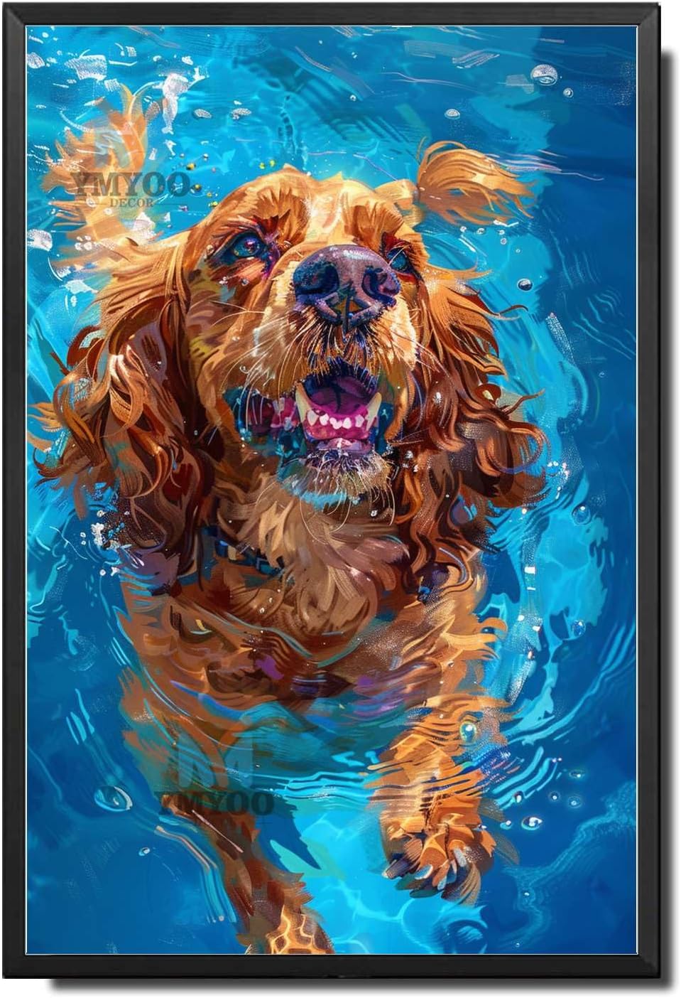 Decorative Tin Sign Vintage Wall Art Cocker Spaniel's Water Fun Tin Sign for Cocker Spaniel Fans Backyard Poolsides Rustproof Aluminum 6×8 Inches with Metal Frame