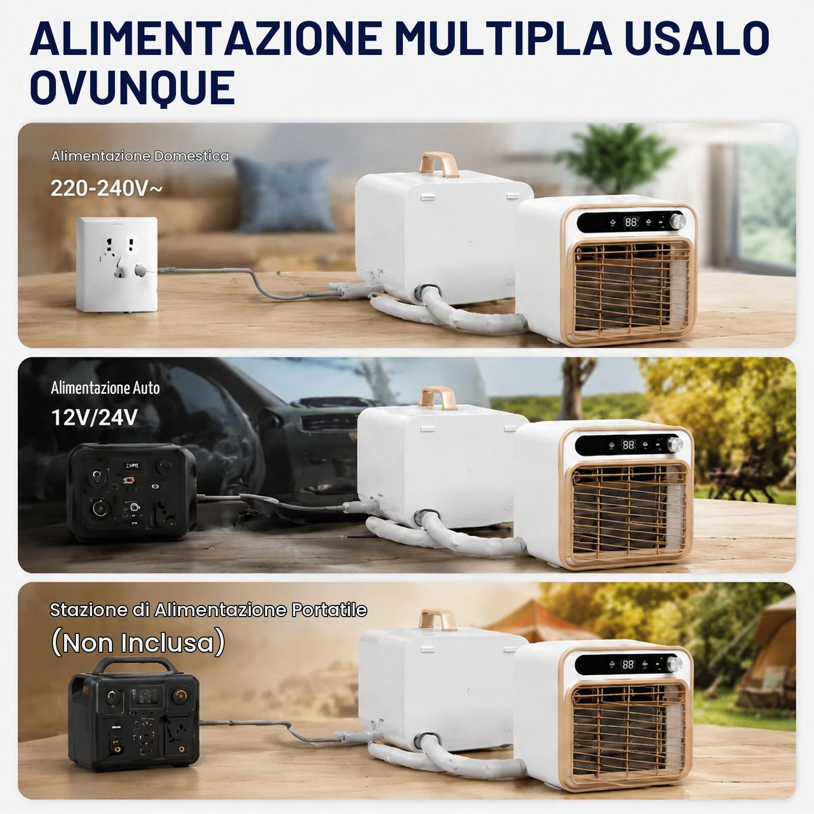 Condizionatore Portatile Split 220V (Modello 2026) – Raffreddamento rapido da 9600 BTU | Condizionatore portatile 4 in 1 con funzioni di raffreddamento, deumidificazione, ventilazione e modalità notte