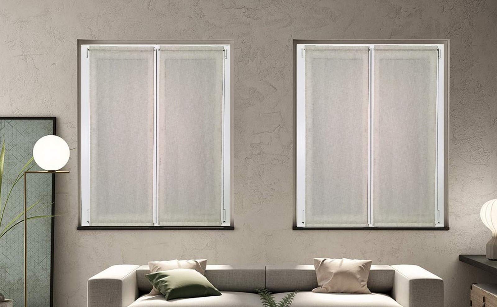 Coppia Tendine a pannello tende a vetro per finestra e porta su misura – larghezza 35-45-50-55-60-65-70-80-90 bianco-lino-corda-grigio effetto lino art.marica (lino 50x135 cm)