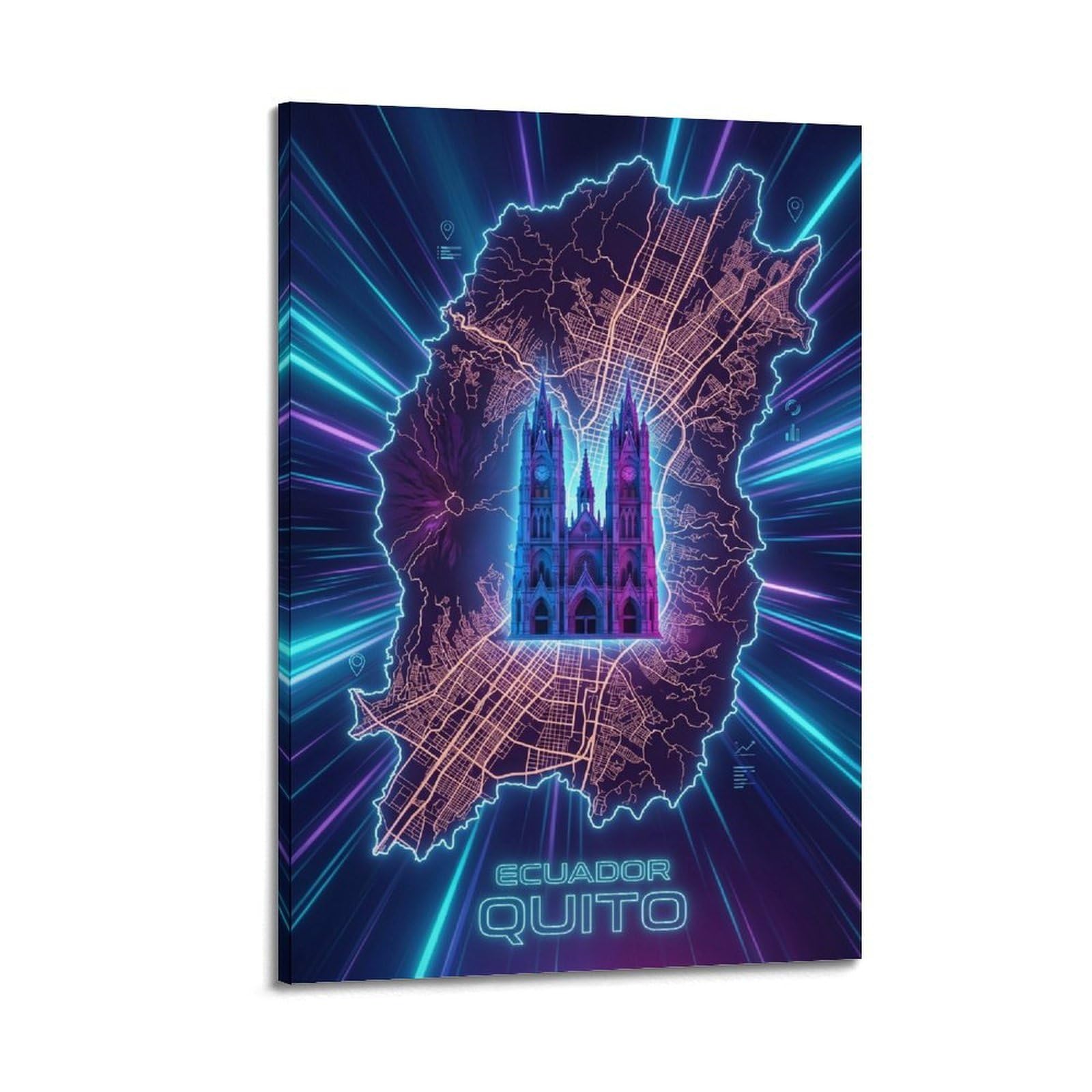 XKUGA Retro Futuristic Ecuador Quito Neon City Map Poster Modern Decorative Canvas Prints - Ideal Wall Art for Family, Man Cave, Game Room, Boys & Girls Bedroom 20x30inch(50x75cm)