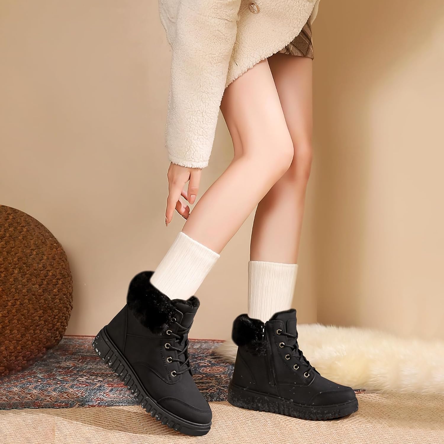 ZGR Women's Snow Boots Winter Waterproof Ankle Booties with Side Zipper,Warm Lining for Outdoor Combat Boots - Image 3