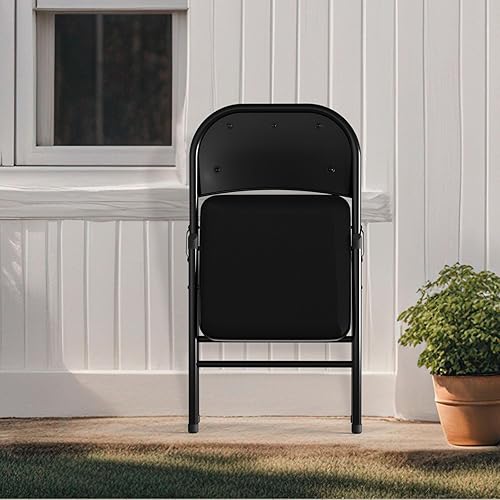 Miniatura 7 de YLGJ&TIDY No requiere montaje, paquete de 8 sillas plegables acolchadas, color negro resistente, capacidad de 320 libras con cojín de piel sintética
