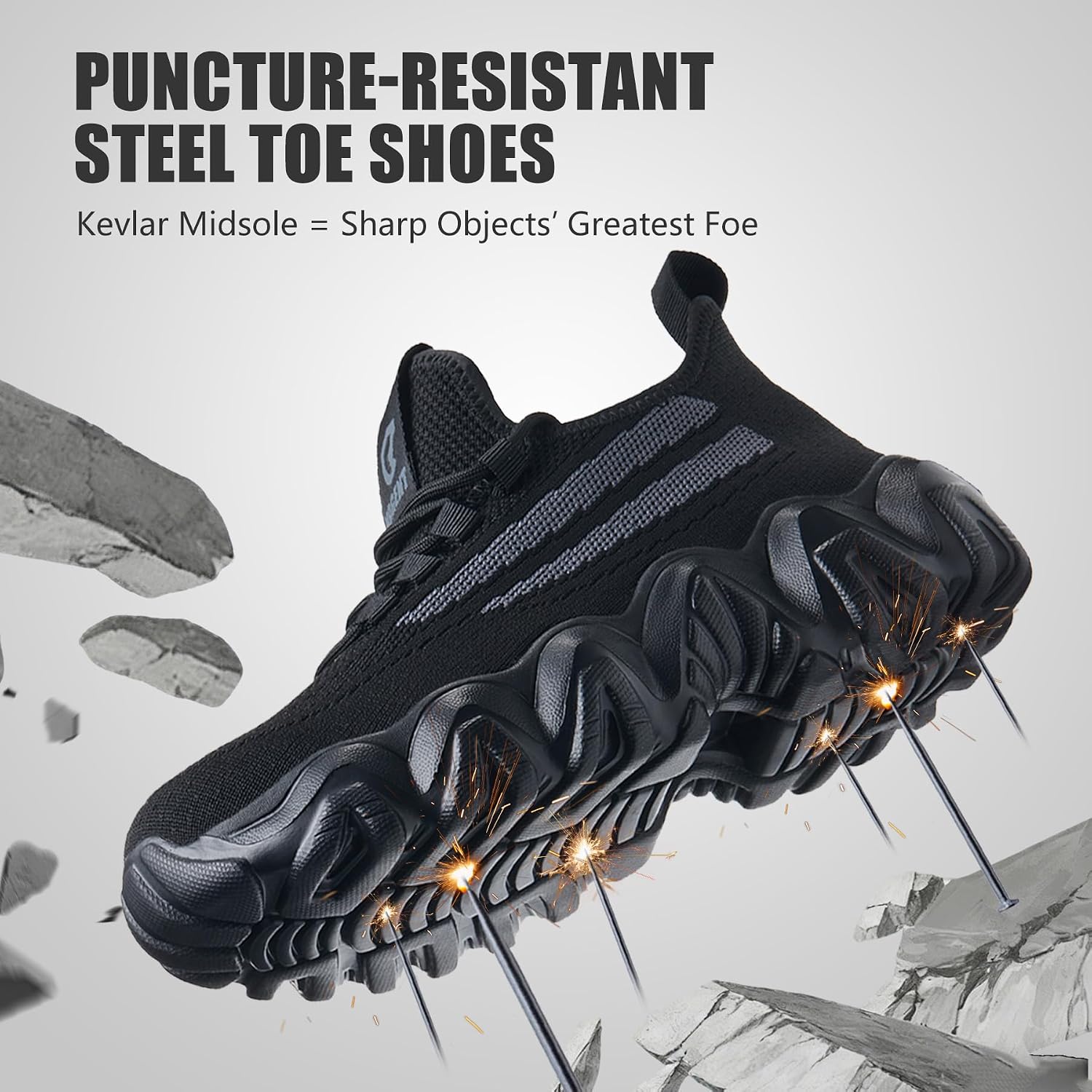 Hogent Steel Toe Shoes for Men Women, Ultra-Lightweight Work Shoes with Shock-Absorbing, Breathable Safety Sneakers Idel for Construction, Warehouse, Factory