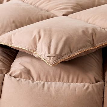 WhatsBedding Feather Down Fiber Comforter Full Size, 100% Cotton Duvet Insert for All Season, Hotel Collection, 8 Corner Loops, 82x86In, Gold Piping
