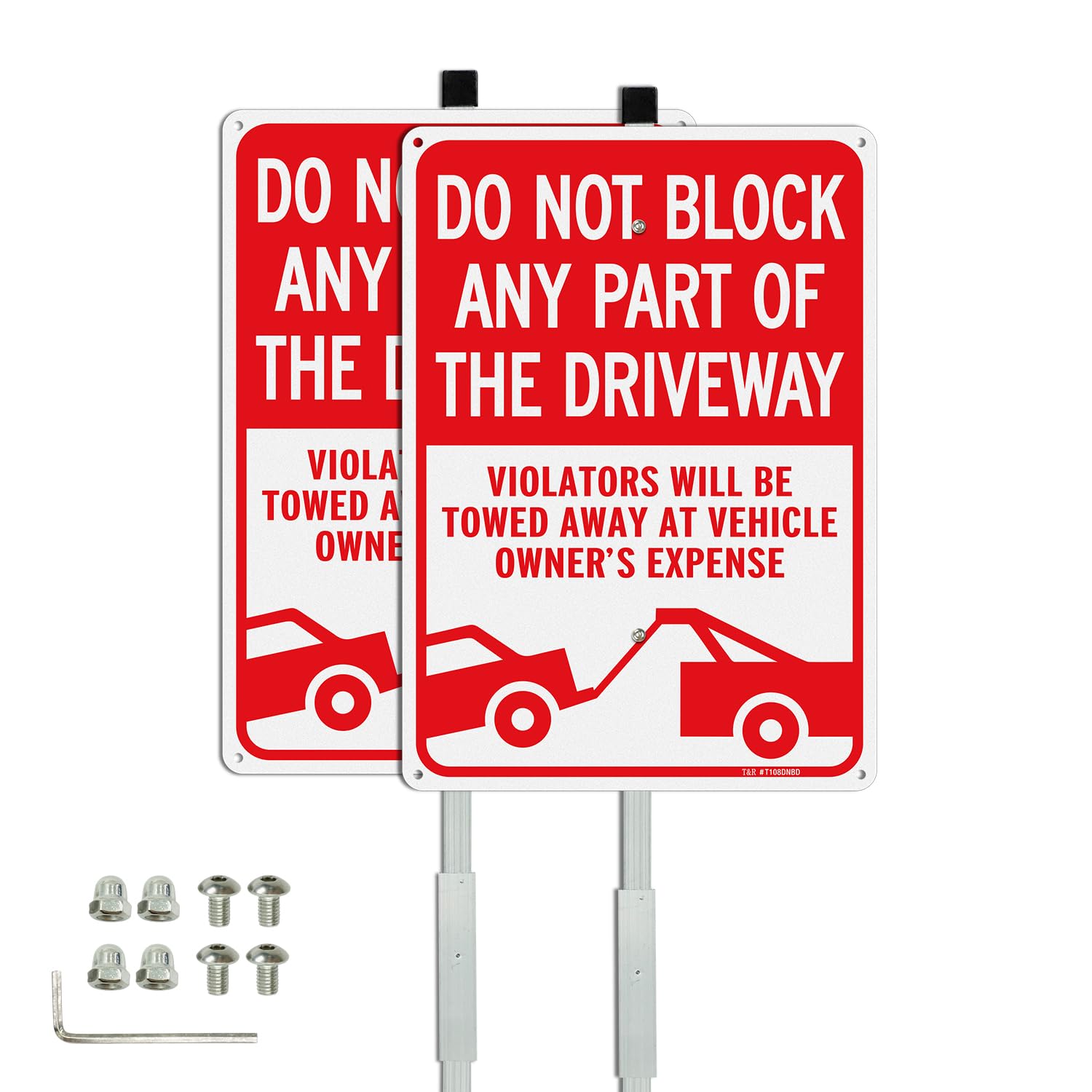 T&R Large Do Not Block Any Part Of The Driveway Sign with 36" Stake for Outside - 2 Pack - 14"x10" .040 Rust Free Heavy Aluminum, Reflective, 6