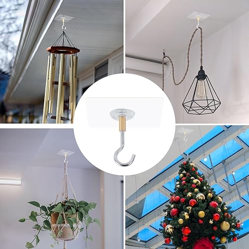 Miniatura 7 de Dlilise Paquete de 10 ganchos adhesivos para techo, ganchos adhesivos fuertes con capacidad para 20 libras, gancho para colgar techo sin taladro,