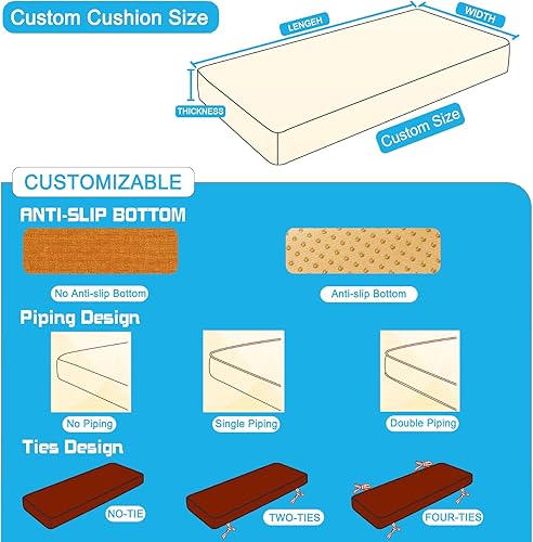 Miniatura 4 de Amlion Custom Size Bench Cushions with Logo Text for IndoorOutdoor Patio Furniture Cushion,Personalized Entryway Bay Window Seat Sofa Pad Cushion