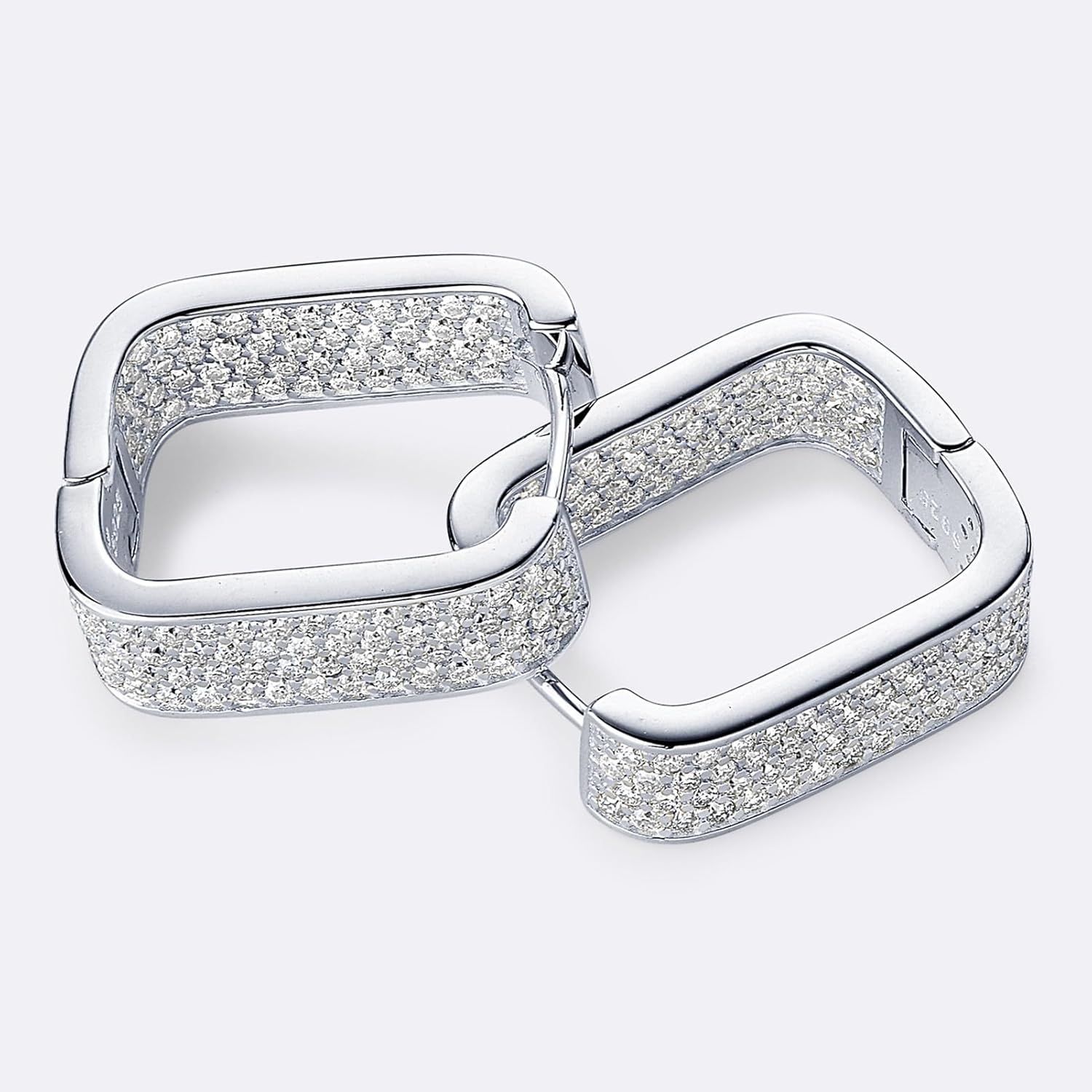 Moiaanite Luxury Sparkle Statement Hoop Earrings for Women S925 Sterling Silver Wide Post Chunky Earrings D Color Square Huggie Earrings for Valentine's Day Birthday Gift (Silver)