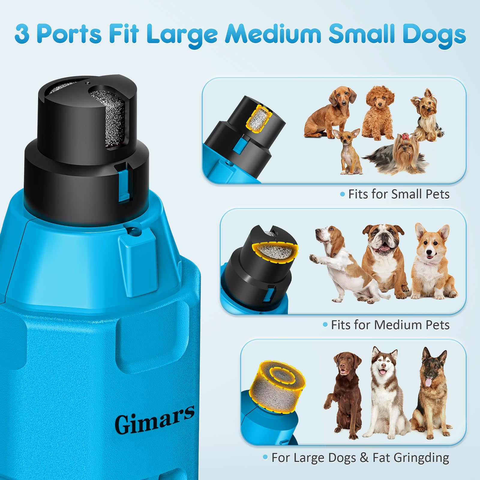 Gimars Lima Unghie Cani 6 velocità Tagliaunghie per Cani Elettrico Tagliaunghie Unghie Cani con Luce LED Ricaricabile Lima per Unghie Cane per Animali con USB 3 Porte,Blu