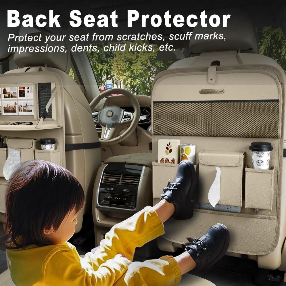 Car Seat Organizers Multi-functional Back Seat Protectors Storage Pouches and Tray Holders for Cars Kids Seat Back and — view 3