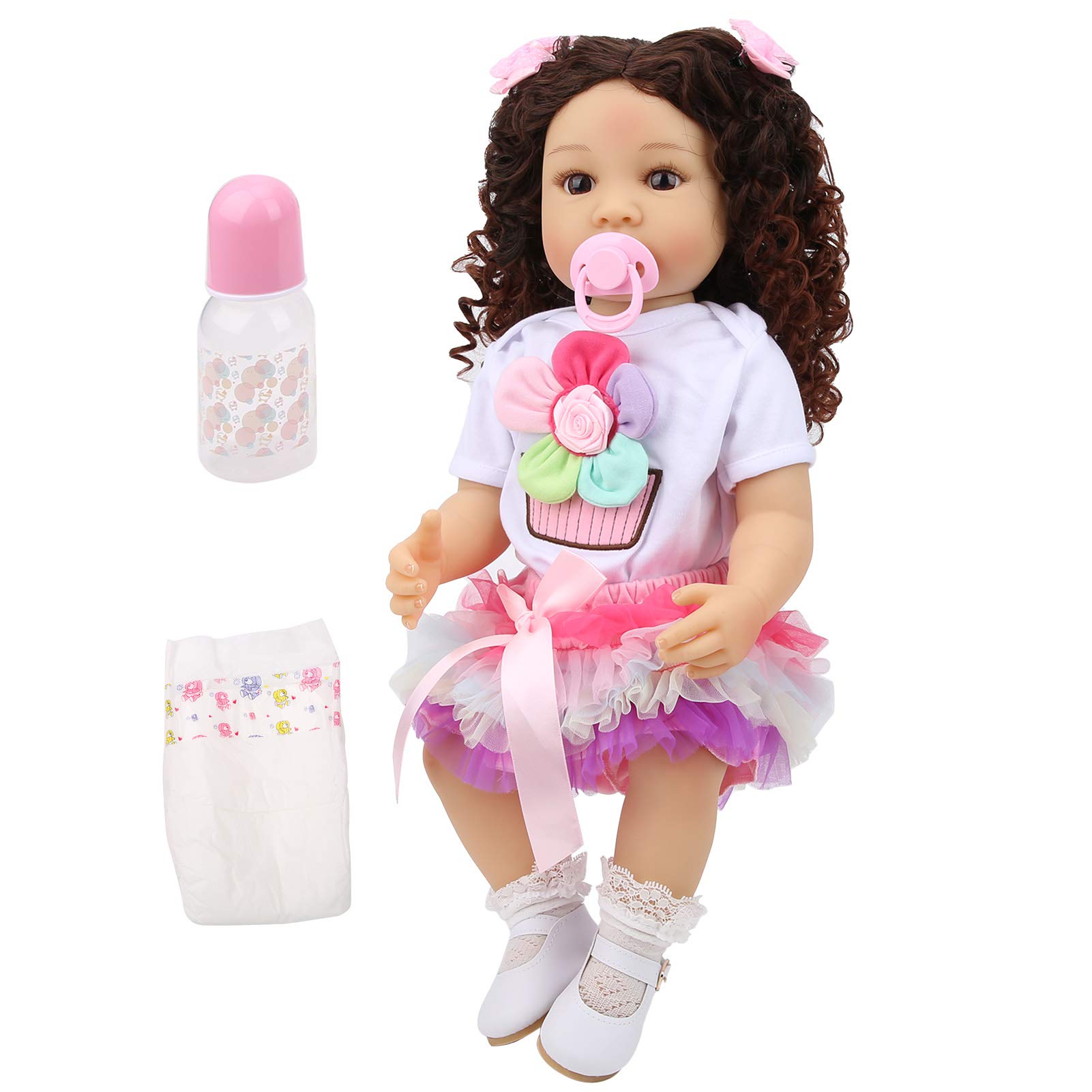 Generic Lalka Reborn 55 Cm z Realistycznymi Kręconymi Włosami dla Dzieci - Miękka Winylowa Zabawka dla Noworodka na Prezent - 21,7 Cala