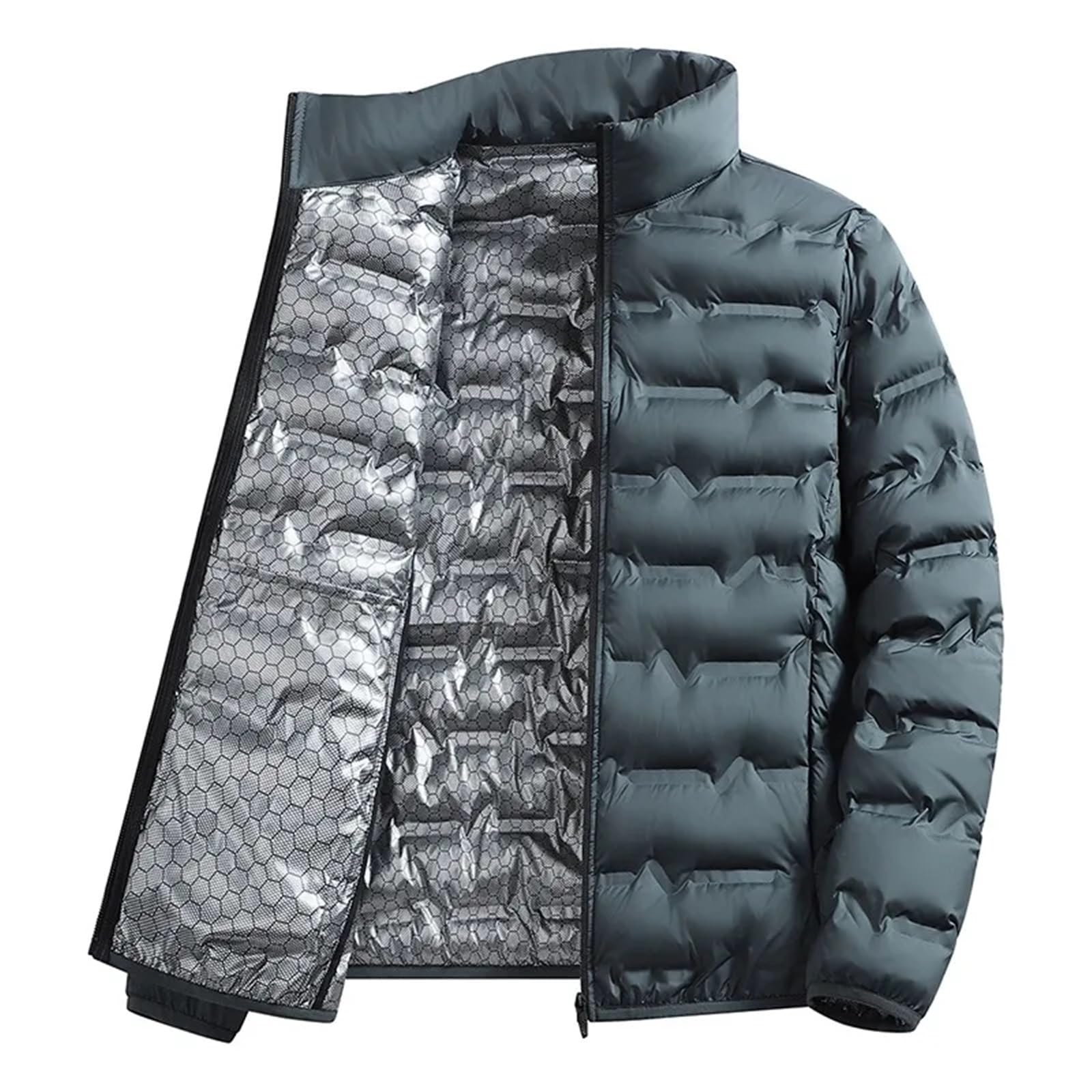 Giacca invernale da uomo calda, trekking, casual, antivento, esterno, tinta unita, spessa, con collo alto per Uomo