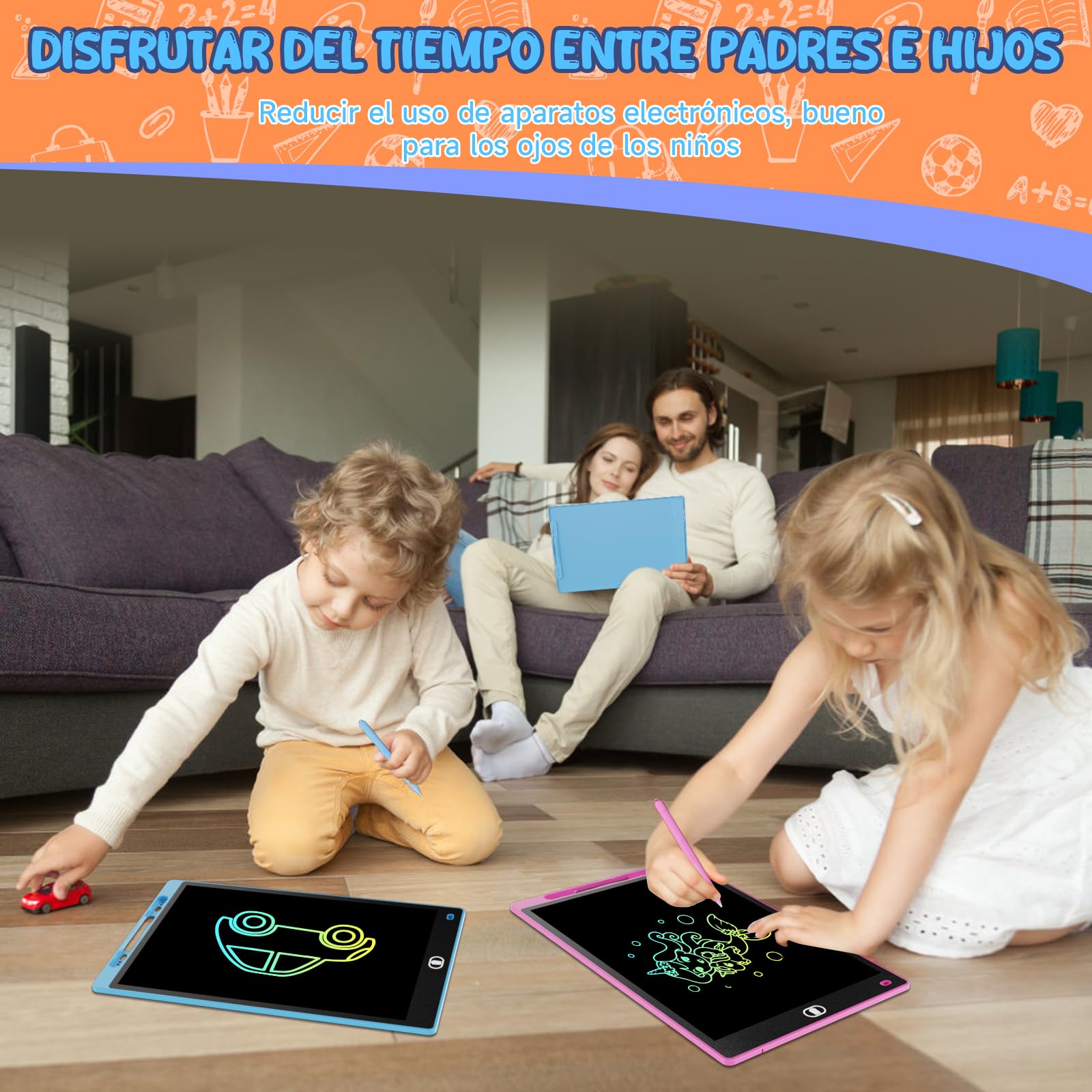 12 Pulgadas 2 Packs Tableta Escritura LCD Color, Electight Tablet Escritura Pantalla Colorido Infantil, Juguetes Educativo Niños con Borrable y Bloqueo Función, para el Hogar, Rosa+Azul — view 6