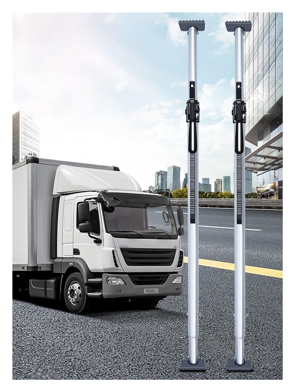 QIYFOZ Ratcheting Cargo Bar，，Telescopic Adjustable Cargo Restraint Bar - Aluminum Universal Truck Bed Divider for Pickup Trucks, Box Trucks, Enclosed Vans - Anti-Slip Ratcheting