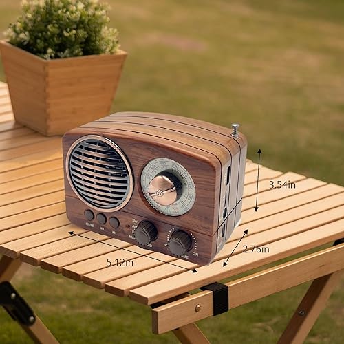 Miniatura 6 de Bocina de radio Bluetooth retro portátil, Radios pequeñas con la mejor recepción, Radio Bluetooth AM FM portátil recargable, compatible con tarjeta