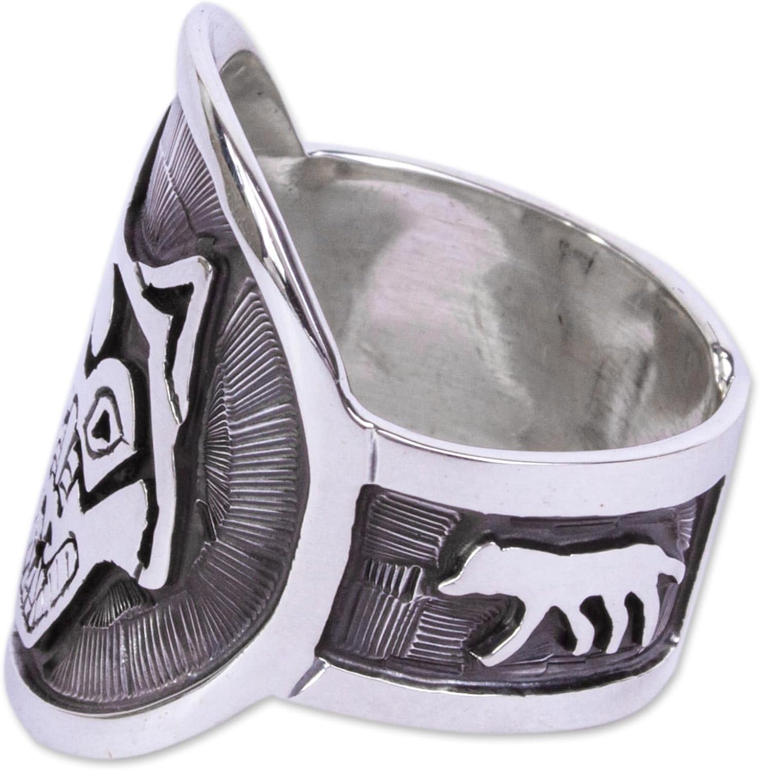 NOVICA No Stone .925 Sterling Silver Men's Ring 'Moon Wolf'