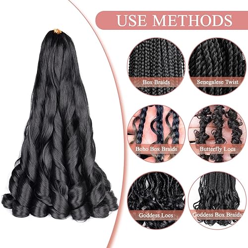 Miniatura 5 de Luoyudu Cabello rizado francés trenzado de 20 pulgadas, 2 paquetes de cabello negro ondulado suelto ondulado preestirado 2.65 ozpaquete, extensiones