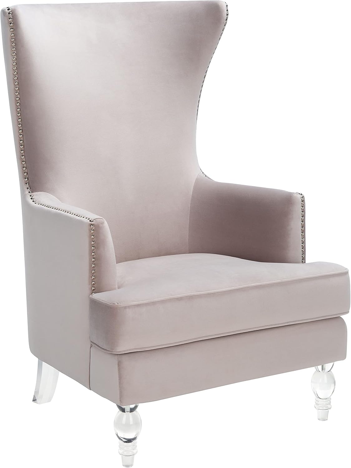 SAFAVIEH Couture Home Collection Geode Pale Taupe Velvet/Clear Acrylic Legs Nailhead Trim Wingback Chair