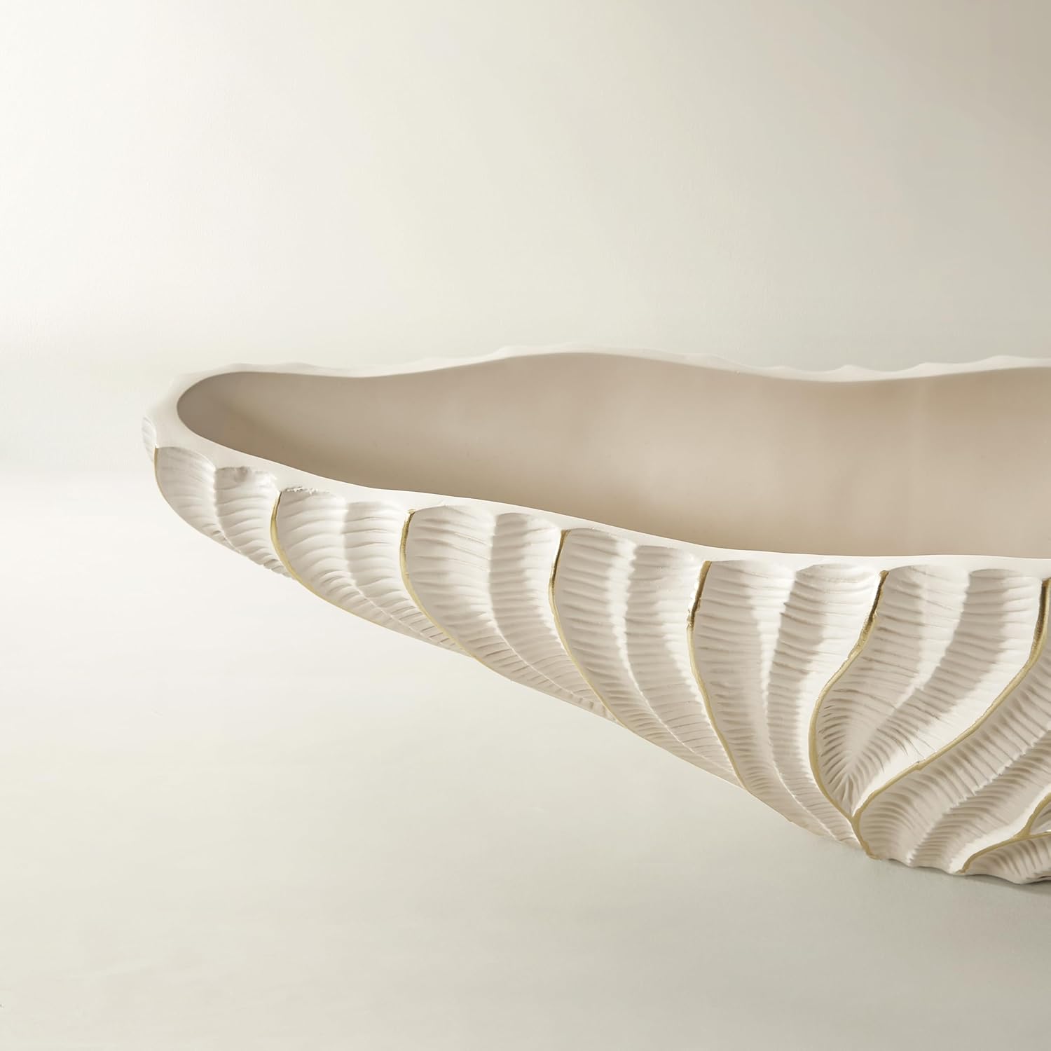 Z Gallerie Rouche Organic Resin Bowl – Ivory Textured Decorative Bowl with Hand-Etched Ridges, Sculptural Centerpiece for Coffee Table Console