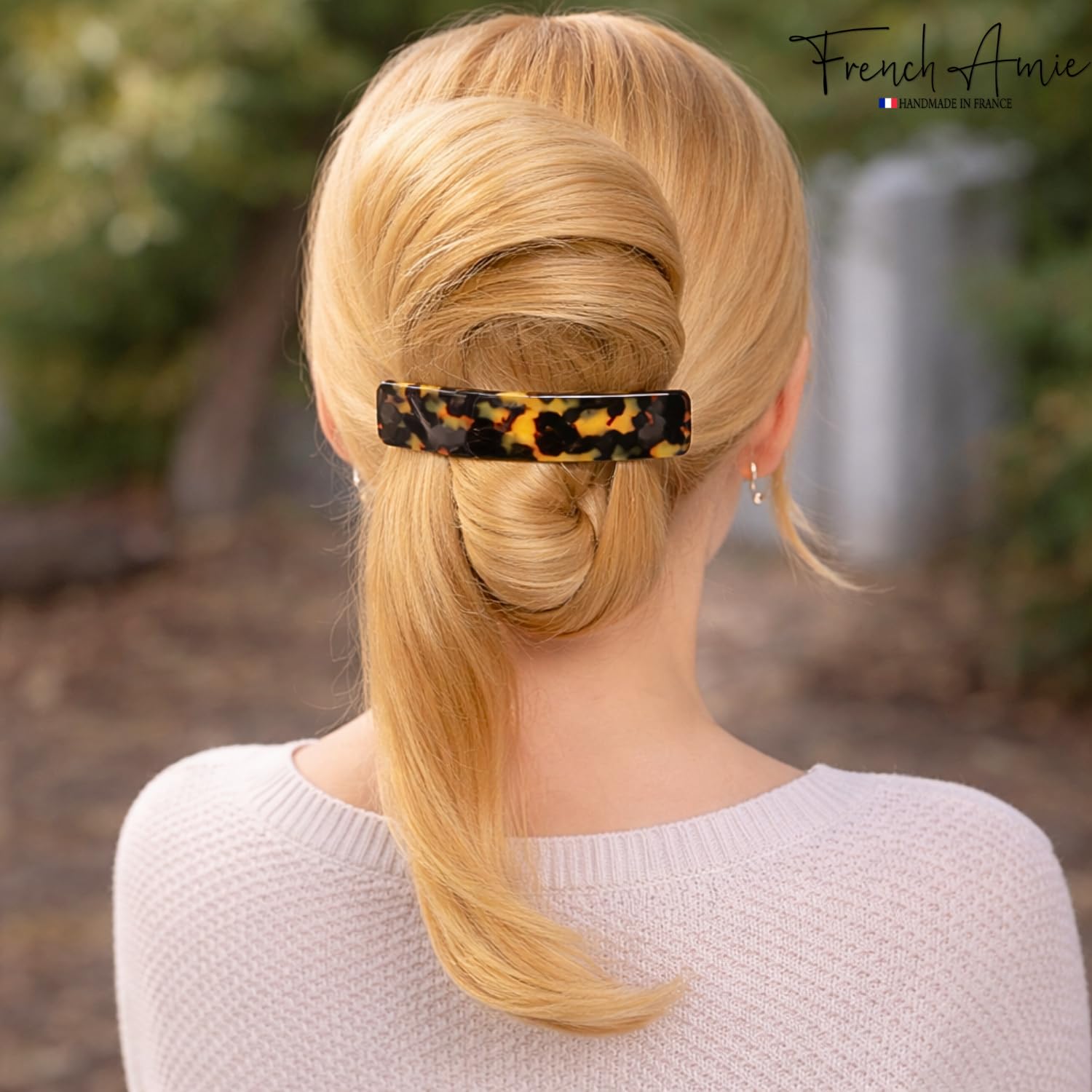 French Amie Long Rectangle Yellow Tokyo Celluloid Acetate Handmade Automatic Large Hair Clip Barrette (Yellow Tokyo)