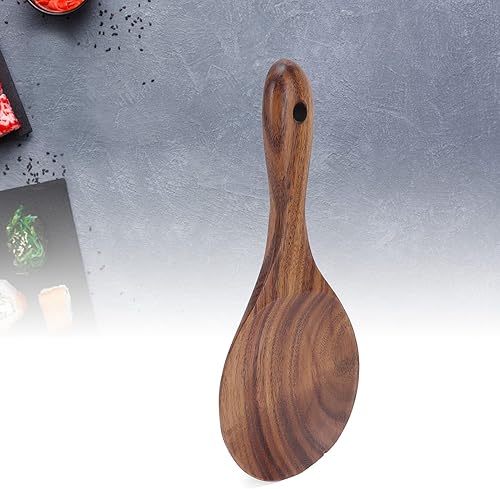 Miniatura 5 de Paleta de arroz, cuchara de paleta de arroz de madera antiadherente con cabeza redonda poco profunda cuchara de madera para servir cuchara de arroz,