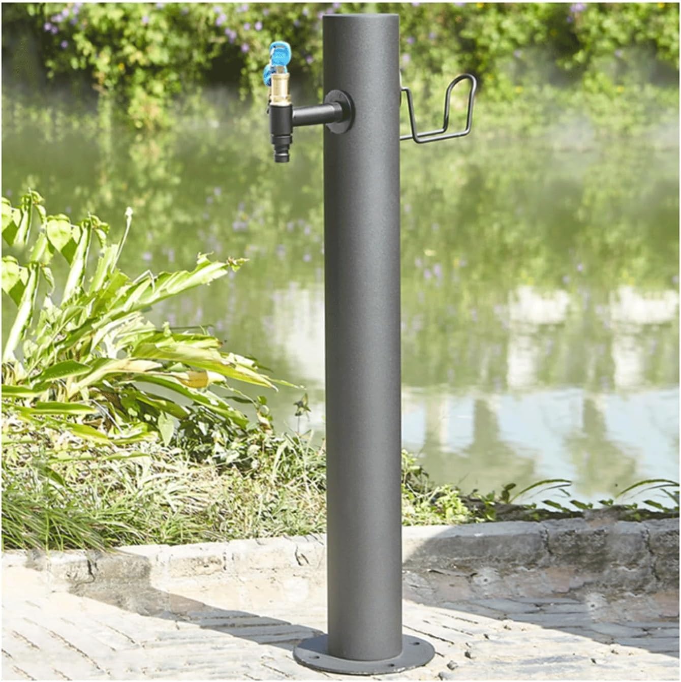 Stainless Steel Outdoor Vertical Garden Water Column with Lock Faucet, Freestanding Antifreeze Hose Stand & Hook for Lawn - 86x20.5cm, Durable & Stylish Solution