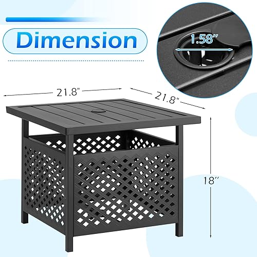 Miniatura 2 de AECOJOY Mesa de patio de metal negro con agujero para paraguas, mesa auxiliar al aire libre con agujero para paraguas, mesa auxiliar pequeña para