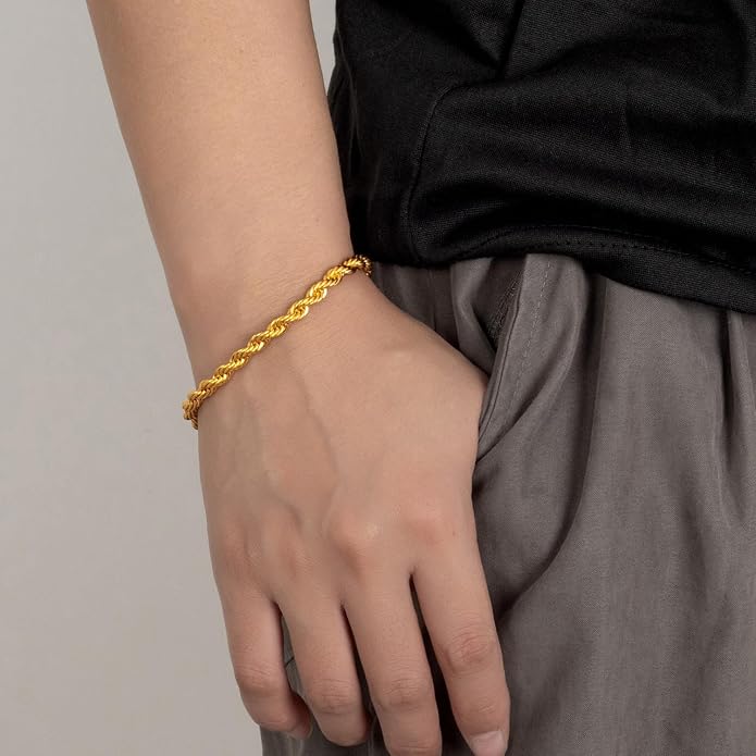 Pulsera de Plata 925 Twist Rope Color Oro 7.5" miniatura 2