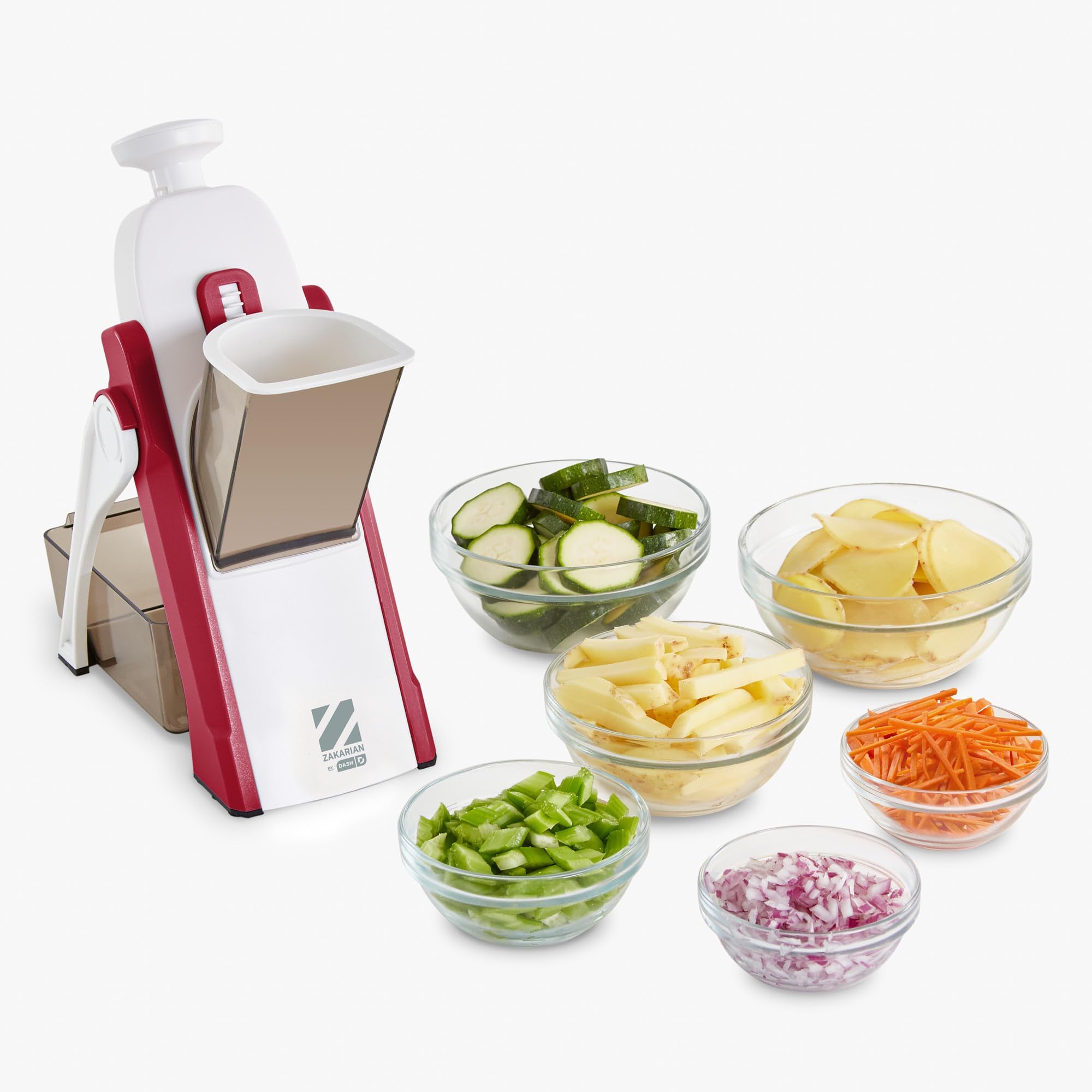 Zakarian by Dash Safe Slice Mandoline for Vegetables, Meal Prep & More with 30+ Presets & Thickness Adjuster - Cranberry