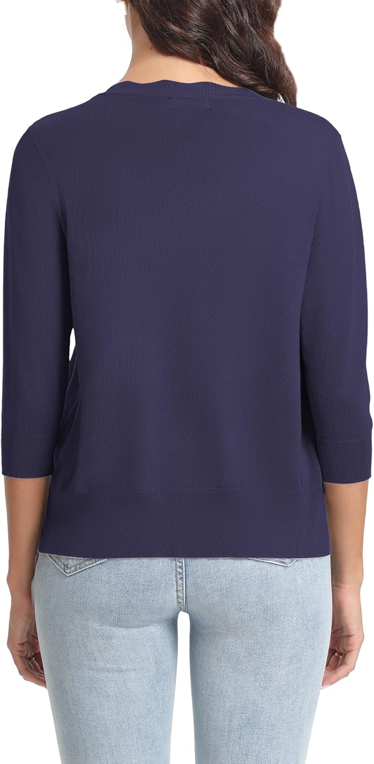 Urban CoCo Woman's 3/4 Sleeve V-Neck Cropped Cardigan Sweater Open Front Lightweight Knit Shrugs for Women - Image 6