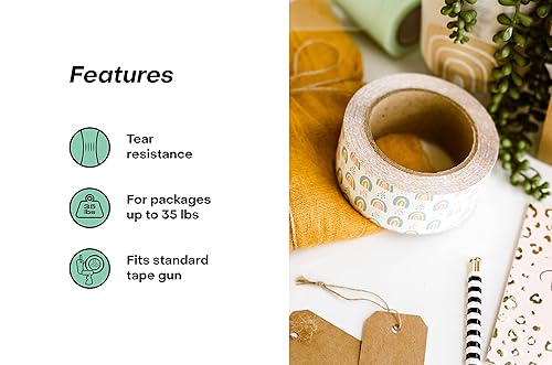 Miniatura 8 de Package Mint Cinta de embalaje de envío de 2 pulgadas x 110 yardas, cinta de embalaje decorativa de 330 pies - Sellado de cajas decorativas para