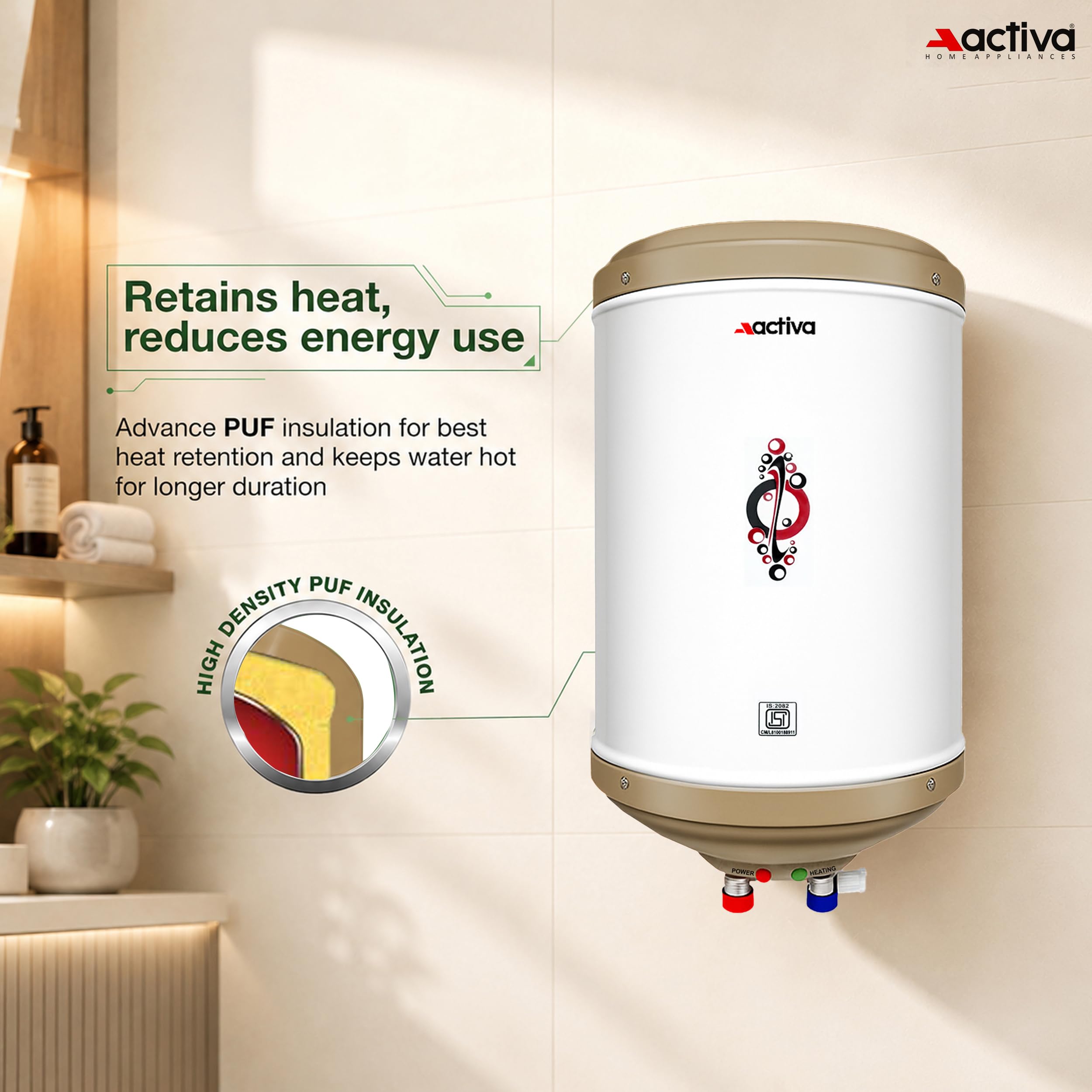 ACTIVA 10L Storage Water Heater Geyser | 3kW ISI Copper Heating Element | BEE 5 Star Rated | 0.8mm Anti-Rust Coated Tank | ABS Body | Fast Heating | 5 Year Warranty | Ivory 3