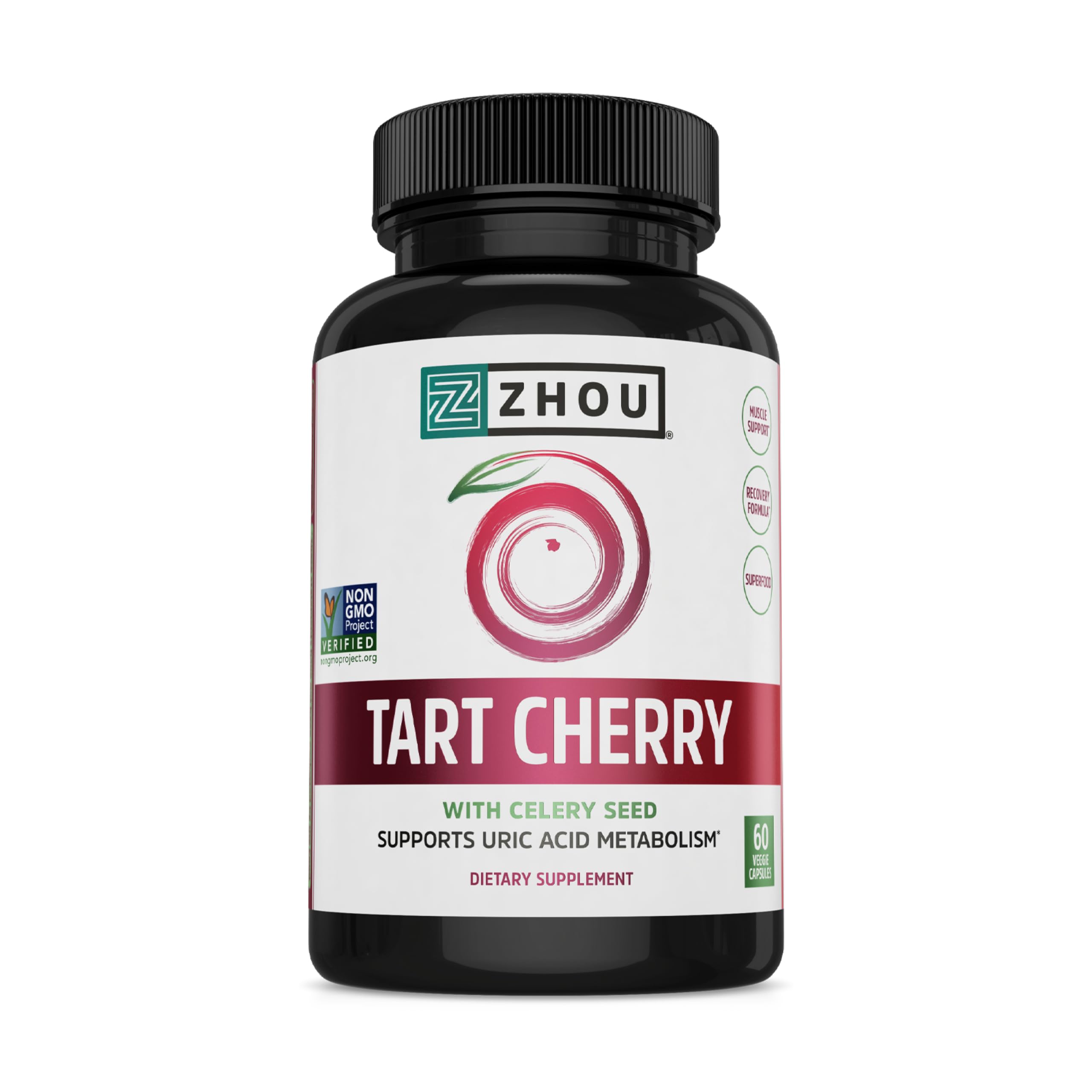 Zhou Tart Cherry Extract Plus Celery Seed - 60 Veggie Capsules (Pack of 1) 60 Count (Pack of 1)