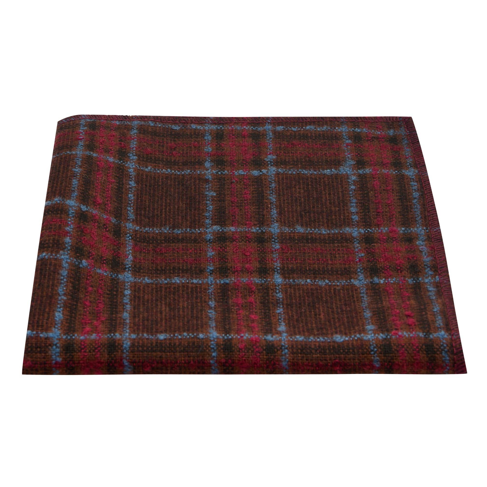 King & Priory Men's Brown Rust & Red Check Pocket Square, Tweed, Tartan, Plaid