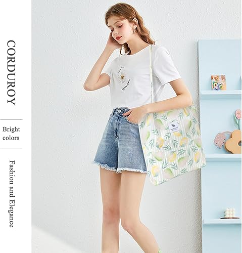 Vista 213 de Tote - Bolsa de hombro reutilizable de pana de gran capacidad con bolsillos interiores para mujeres y niñas Rayas