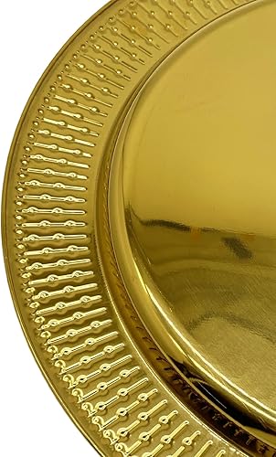 Miniatura 4 de Brightalk platos de acero inoxidable con cuentas de 13 pulgadas, juego de 6 platos para cena dorados, vajilla redonda