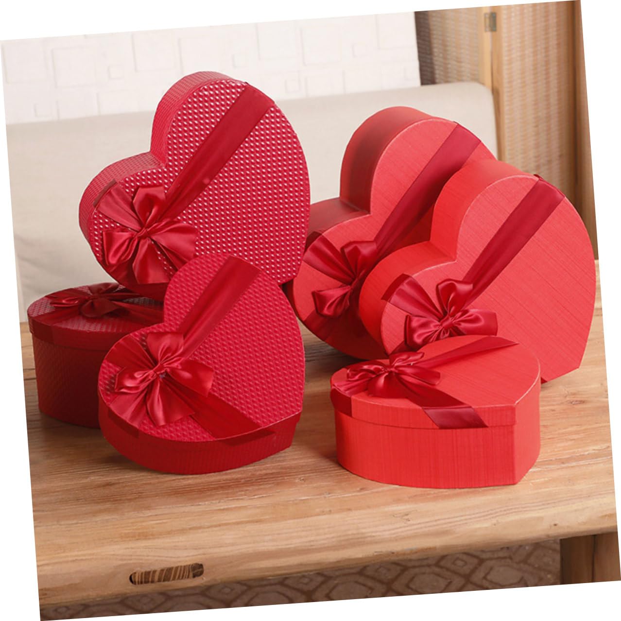 FONDOTIN Herzförmige Geschenkbox 3 Stück Rot mit Deckel Süßigkeiten und Schmuckaufbewahrung für Valentinstag und Hochzeit