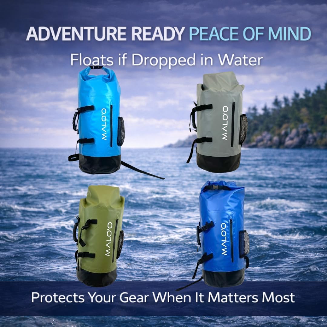 Malo'o 45L Wasserdichter robuster Rucksack für Kajakfahren, Camping, Angeln, Wandern, Tagesrucksack – Strandzubehör, Bootszubehör und Reiseausrüstung – Angelrutenkoffer, grau, 45L US, 45 l