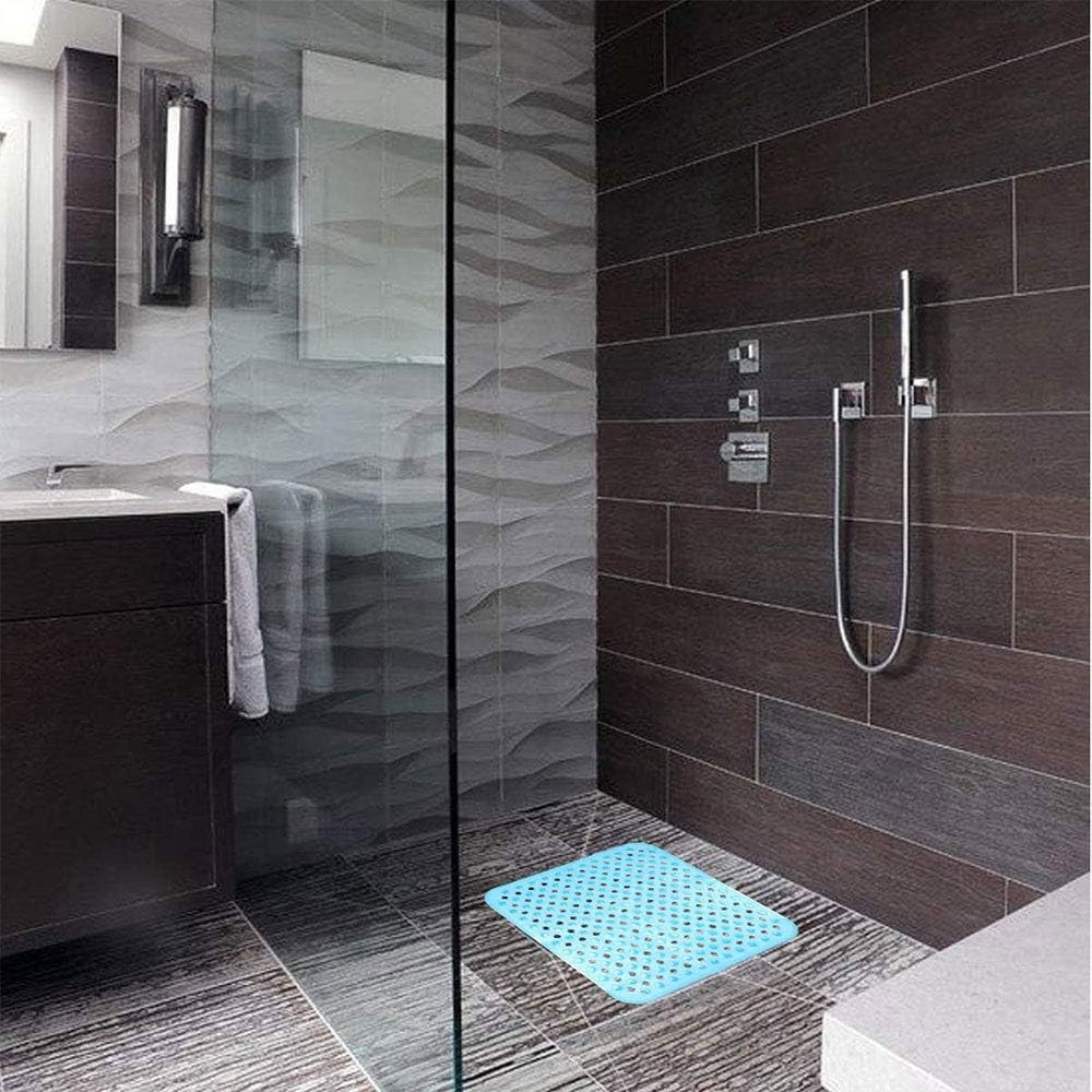 Bath Tub Shower Mat Strong Suction Grip 53 x 53cm Square Mat Rubber Non-Slip Shower Mats with Drain Holes Gray