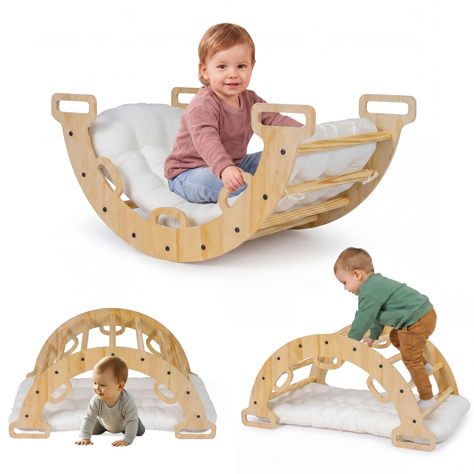 COSTWAY Wooden Rocking Climbing Arch (Natural)