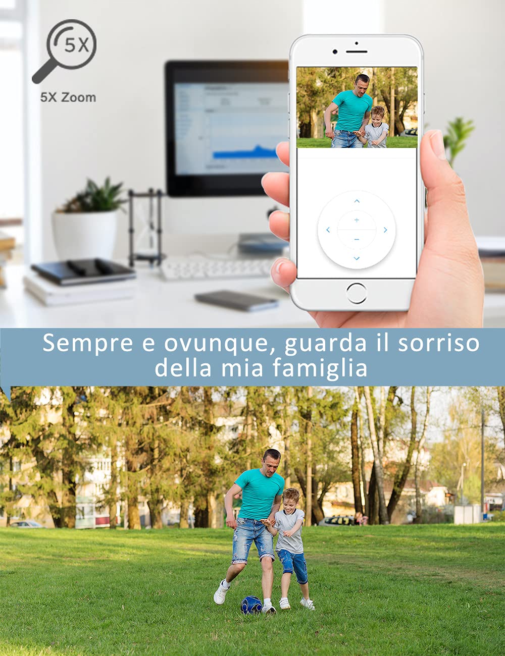 S21C 5MP 5X Zoom Ottico PTZ Telecamera Sorveglianza Wi-Fi Esterna | Metallo Dome, RTSP, Visione Notturna con Luce Bianca, Audio a 2 Vie, Auto Tracking, 360° Visione, Rilevazione Umana, IP66