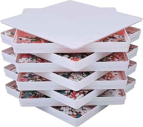8 bandejas de clasificación con tapa de 8 x 8 bandejas de rompecabezas prémium para amantes de hasta 1000-1500 piezas, herramienta práctica (blanco)